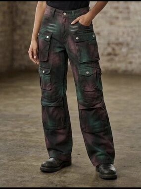Tie-Dye Cargo Utility Pants - Green & Purple